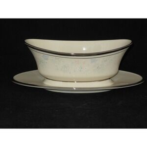 Lenox Nicole Gravy Boat w/ Attached Underplate liner‎ pink blue pastel flowers